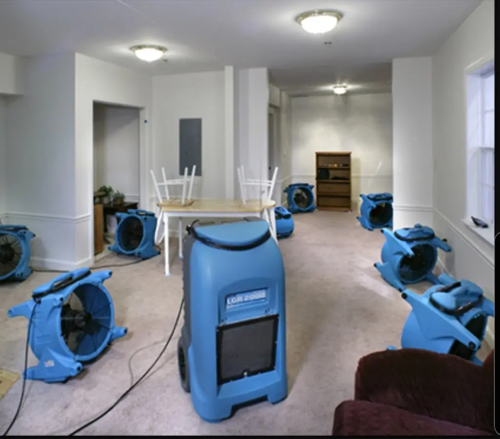 Air movers and dehumidifier setup for Water Extraction & Removal in Trenton